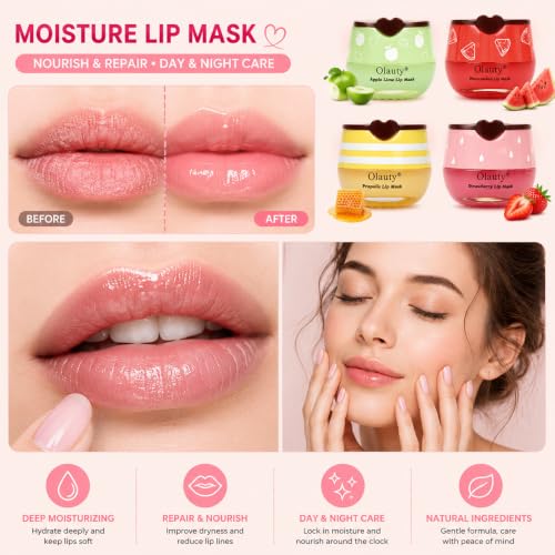 Miniling Honey & Fruit Lip Mask Set - 4 Pack Moisturizing Balm Treatment