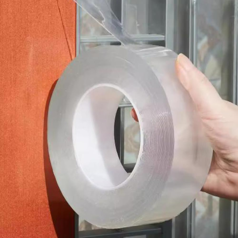 1roll Double Sided Tape Super Strong Adhesive Tapes Reusable Washable Waterproof Transparent Tape Tools for Home Office (5CM*1M)