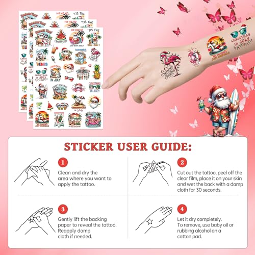 INCOK July Christmas Temporary Tattoos - Summer Christmas Beach Party Favors