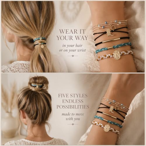 Boho Hair Clips and Ponytail Holders Set with Turquoise Beads - 12PCS