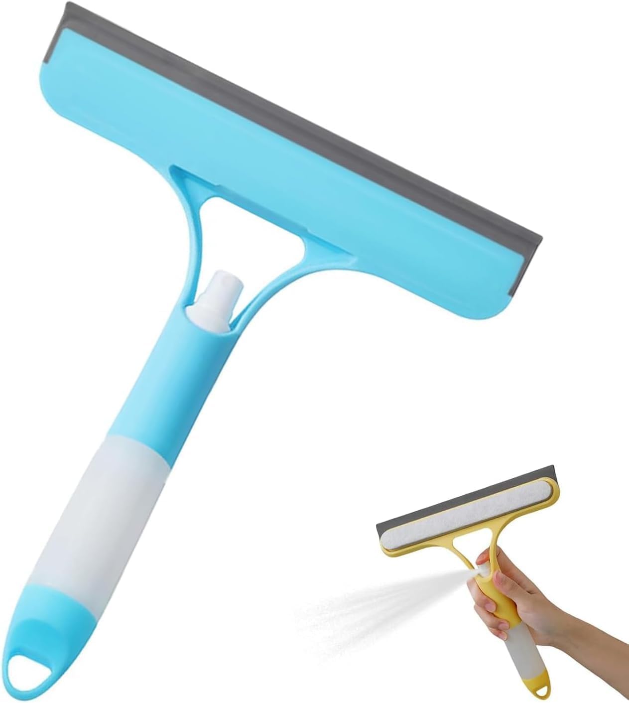3 in 1 Window Cleaning Scraper with Spray Squeegee for Shower Glass Cleaning Tool, Multi-Functional Window Squeegee Cleaner for Shower Glass, Mirrors, Home, Kitchen & Car (Blue)