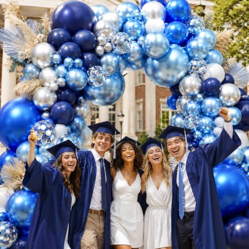 207-Piece Blue White Silver Balloon Garland Kit with Stars
