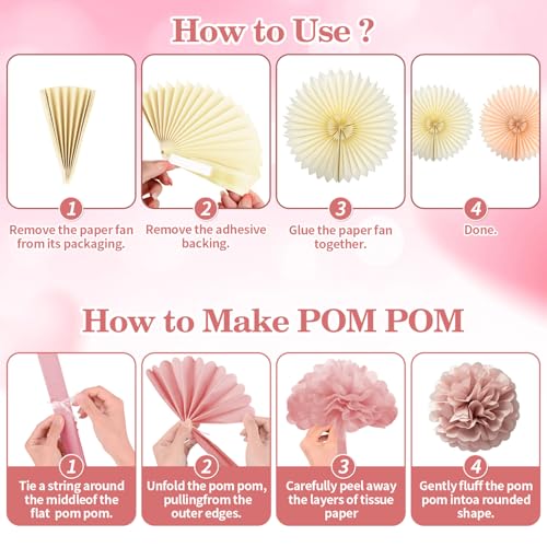 Boho Pink Birthday Decorations Set with Gold Balloons & Banner