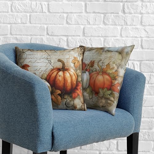 Fall Pumpkin and Maple Leaves Pillow Covers - Set of 2, 18x18