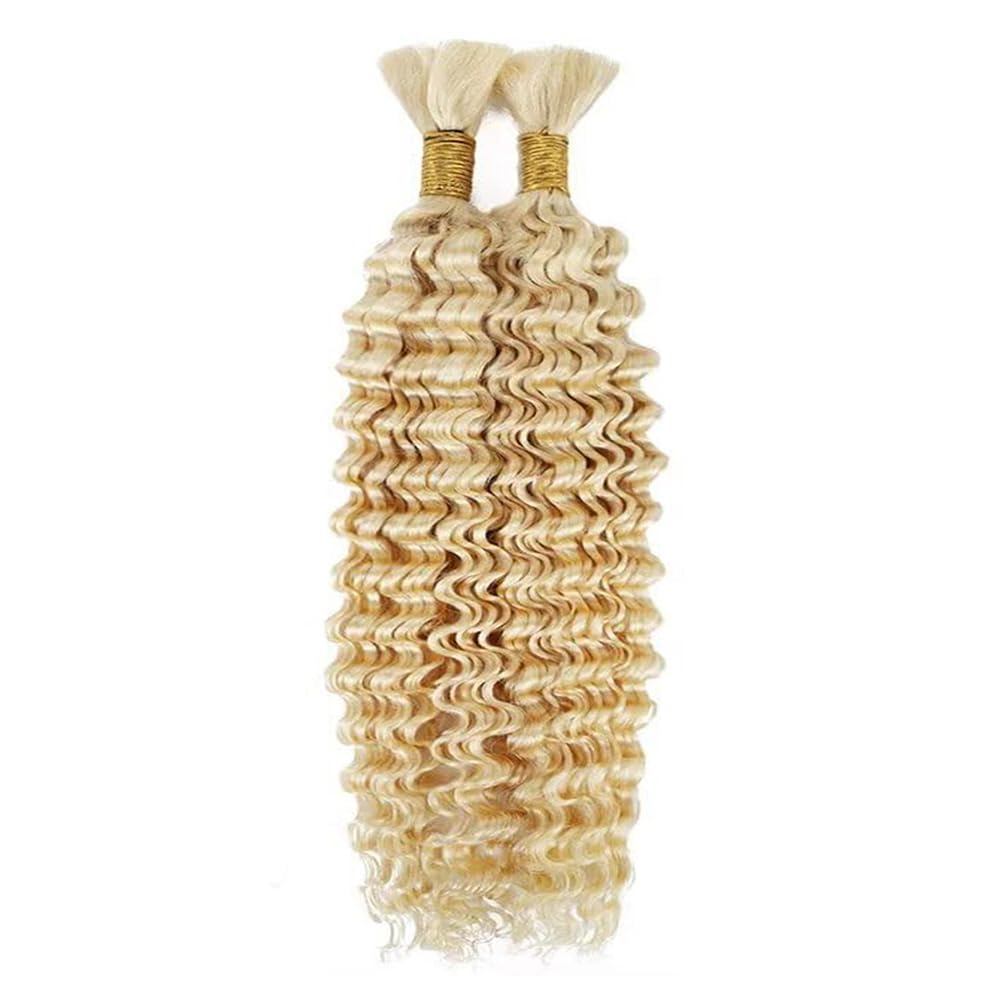 26 26 Inch #613 Blonde Human Braiding Hair for Boho Braids 2 Bundles 50g/Bundle Deep Wave Bulk Human Hair Knotless Boho Braiding Honey Blonde Deep Water No Weft Extensions Bohemian Braids