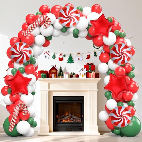 Christmas Balloon Arch Kit - 124pcs Red Green White Party Decorations