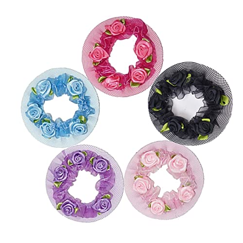 5pcs Colorful Hair Nets with Flower Edge for Ballet, Gymnastics & Dance