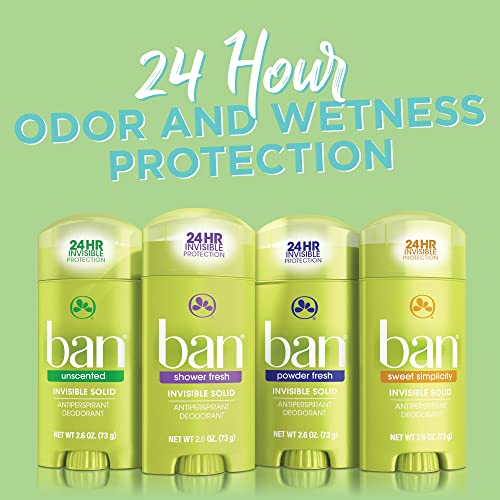 Ban Invisible Solid Antiperspirant Deodorant, Powder Fresh, 2.6oz (3 Pack)
