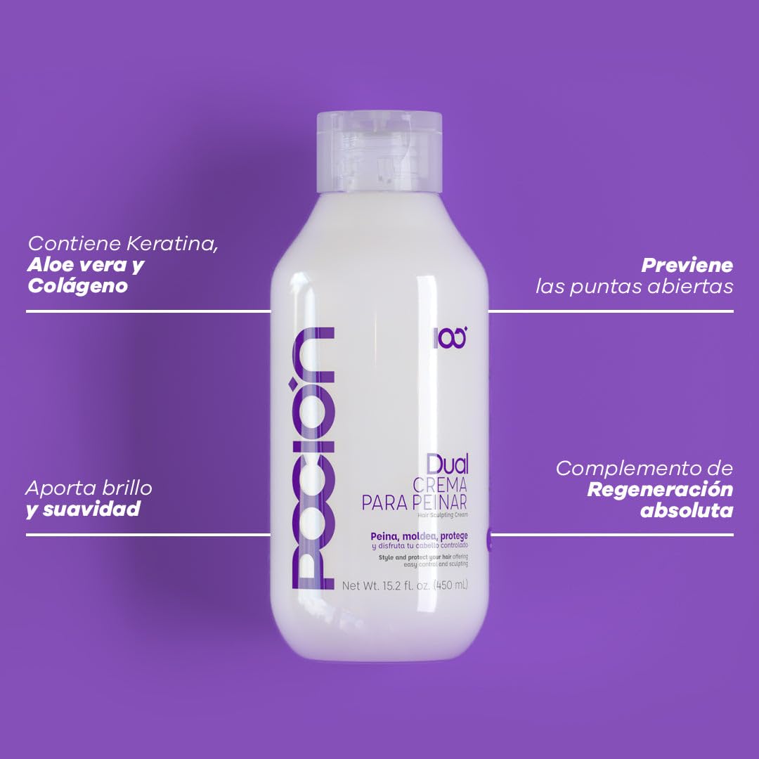 La Pocion Crema Peinar DUAL Leave-In Conditioner - 15.2 Fl Oz (450ml) | Dual-Action Detangling & Shaping Cream | Nourishes, Protects, and Tames Frizz Without Weighing Hair Down