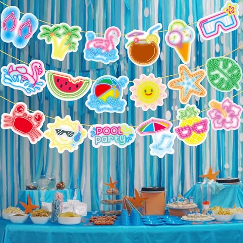 Neon Beach Pool Party Banners - 3PCS Summer Decorations
