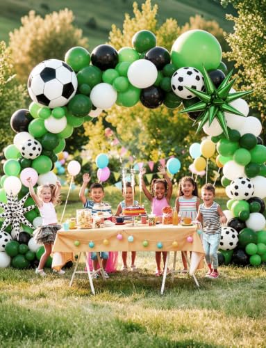 Soccer Balloon Garland Arch Kit - 115 Pcs Green Black White Balloons