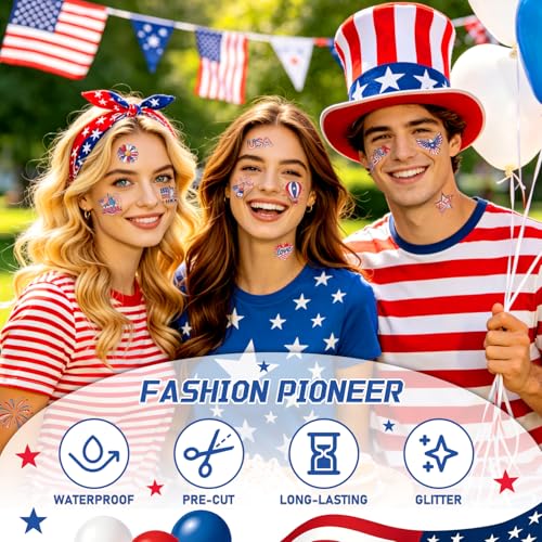 108 Pcs Glitter Patriotic Temporary Tattoos for 4th of July & Kids Adults