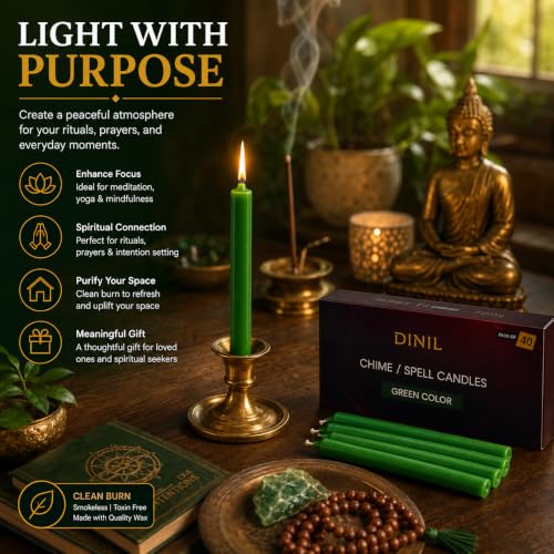 Dinil Green Spell Candles Set of 40 - 4 Inch Unscented Chime Candles