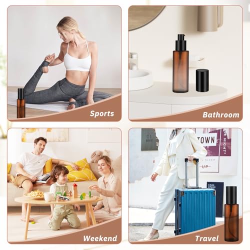 6 Pcs 60ml Amber Glass Pump Bottles for Lotion & Toiletries