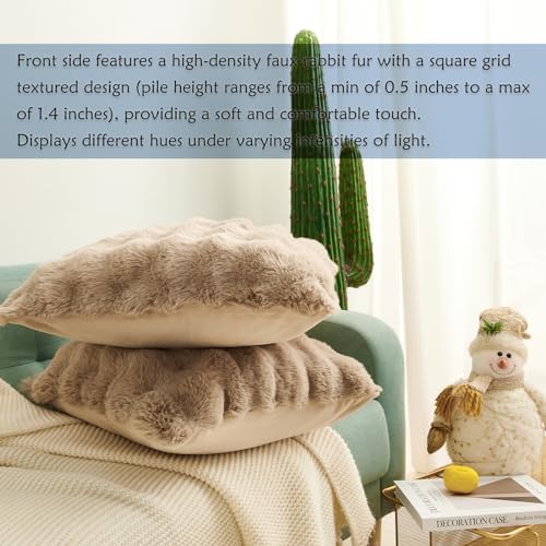 HYSEAS Faux Rabbit Fur Throw Pillow Covers, 18x18, Set of 2 - Cozy & Elegant Home Décor