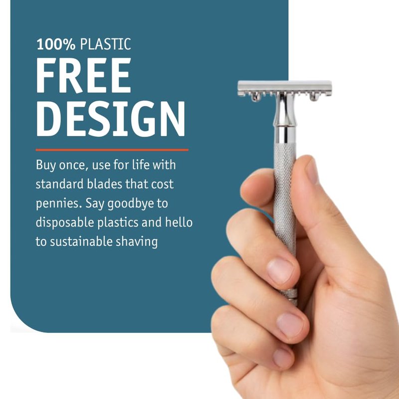 MERKUR 15C Double Edge Safety Razor in Bright Chrome with an Open Comb Design, Standard Handle, Made in Germany, Plastic-Free, Three-Piece Design, and Straight Bar