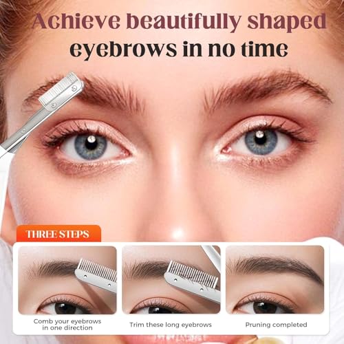 Stainless Steel Eyebrow Trimmer Scissors with Comb for Precision Grooming