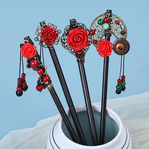 Retro Flower Hairpins - Japanese Floral Hair Sticks for Women