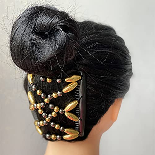 Hair Comb Stretch Double Beaded Clip Elastic Hairpin Claw Bun Maker
