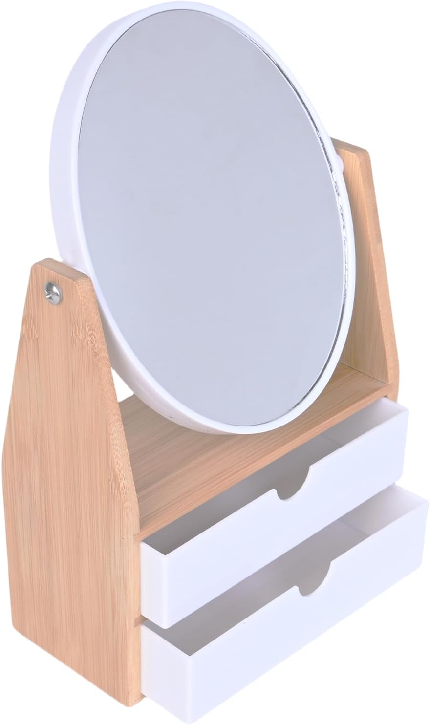 Magnifying Makeup Mirror - 1x/5x Dual-Sided with Bamboo Stand & Jewelry Storage Box | 360° Rotatable, Rectangle