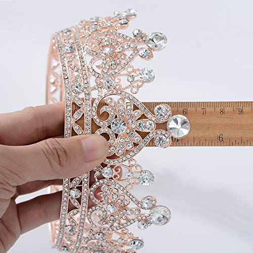 Rose Gold Queen Crowns for Women Wedding & Birthday Tiaras Crystal Baroque Headwear