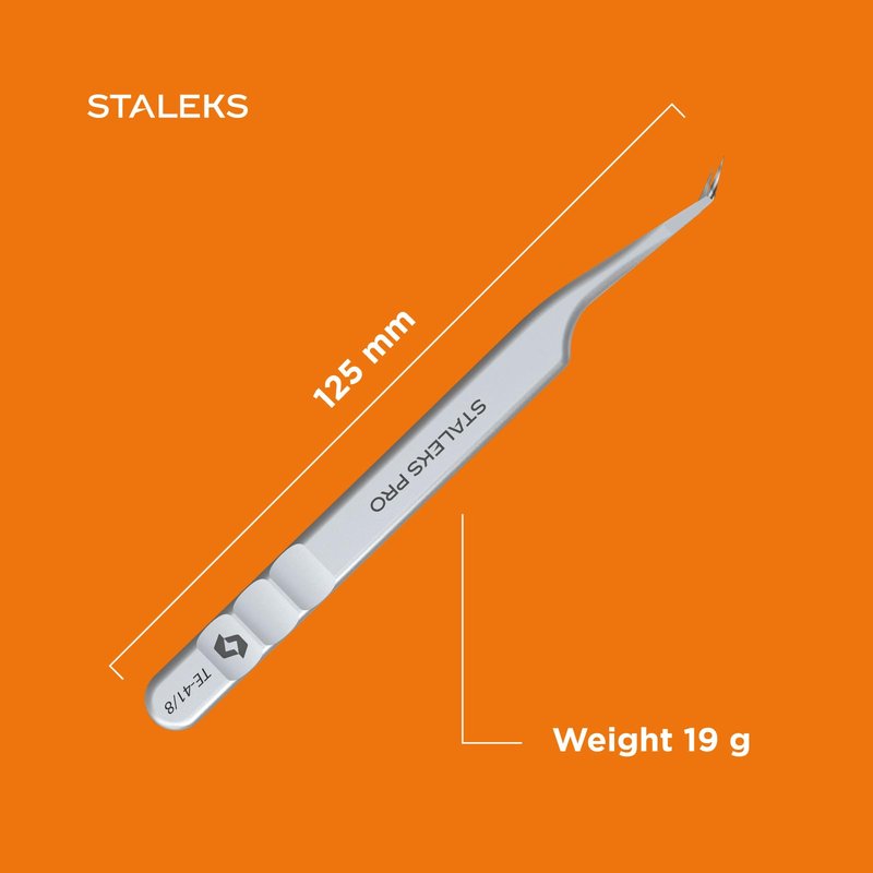 STALEKS PRO Expert 41 Type 8 Professional Eyelash Tweezers (Mini L-Shaped) – Stainless Steel for Classic & 2D-4D Volume Lash Extensions & Beginners