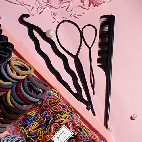 YANRONG 1159Pcs Hair Accessories Set Deep Colour – Seamless Ponytail Holders & Scrunchies for Thick & Curly Hair