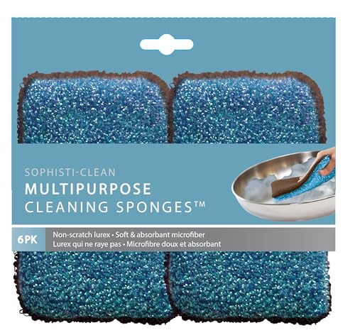Dual-Sided Cleaning Sponges - Pack of 6, Tough & Safe for Non-Stick