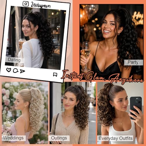 SEIKEA 18-Inch Fluffy Curly Ponytail Extension - Black Brown