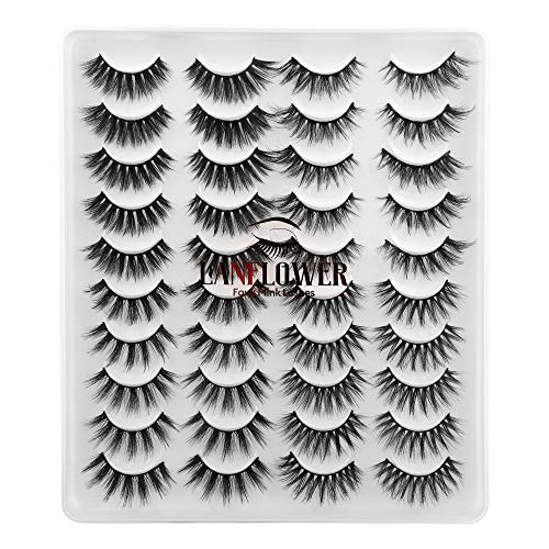 LANFLOWER 20 Pairs False Eyelashes - Fluffy 3D Faux Mink Dramatic Lashes
