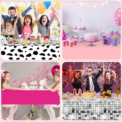 4 Pack Pink Cowgirl Disco Tablecloths - 54 x 108 Inch Party Decor