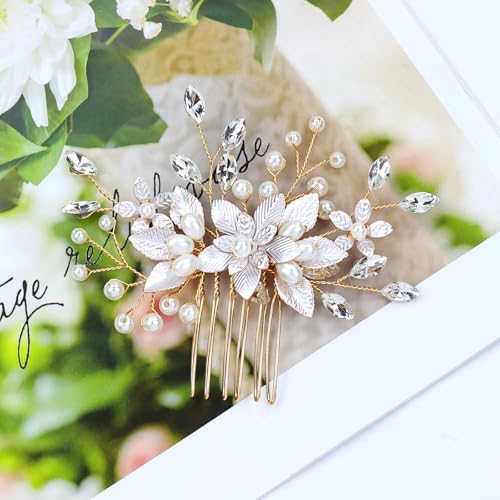 inSowni Gold Bridal Hair Comb Set with Rhinestones & Pearls - 18 Pieces