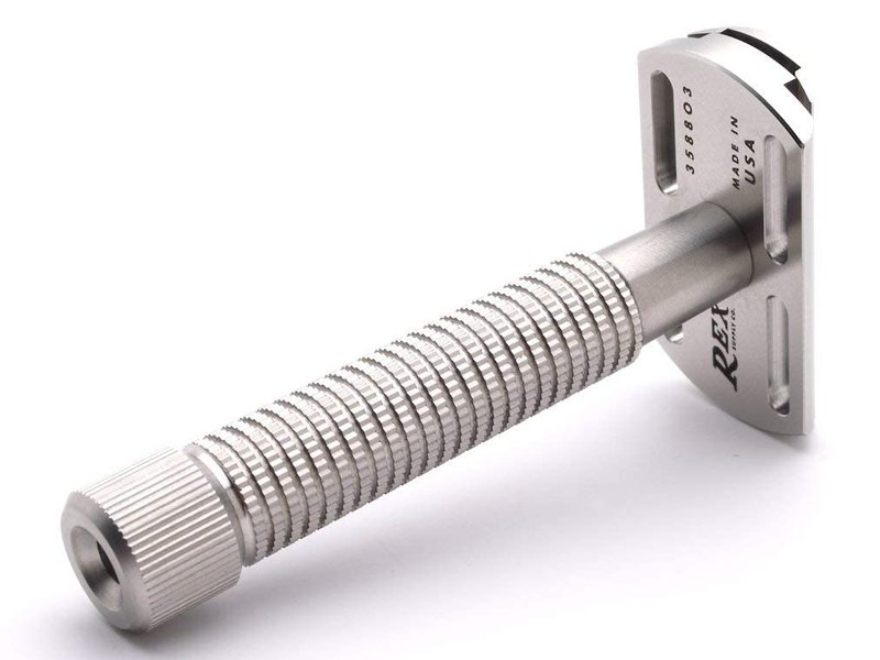 Rex Supply Co., Rex Envoy 3‑Piece Double‑Edge Safety Razor | Marine‑Grade Stainless Steel | Sure‑Grip Knurled Handle, Handcrafted in USA | Includes 5 Blades | Medium Gap Precision Shave