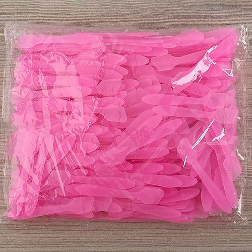 300 Pcs Disposable Pink Makeup Spatulas for Facial Masks and Skincare - Small Plastic Cosmetic Tools