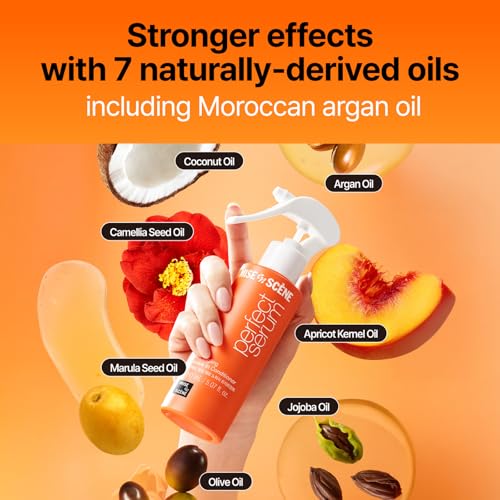 Mise En Scene Hair Mist by Perfect Serum | Non greasy No-Wash Treatment for detangle | Golden Moroccan Argan Oil | Nourishing, Shine | Non Aerosol | Korean Hair Care, Hair Gloss (5.07 Fl. Oz. /150ml)