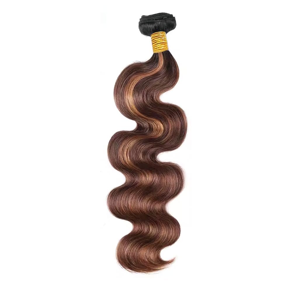 Freiuoke 32 Inch Brown Bundles Human Hair Color 30 Body Wave Bundles Highlight Body Wave 1 Bundle/50g Soft and Shiny Remy Hair Extensions