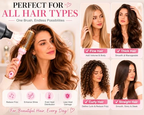 Ceramic Ionic Round Hair Brush Set for Blow Drying - 2pc Kit with Clips