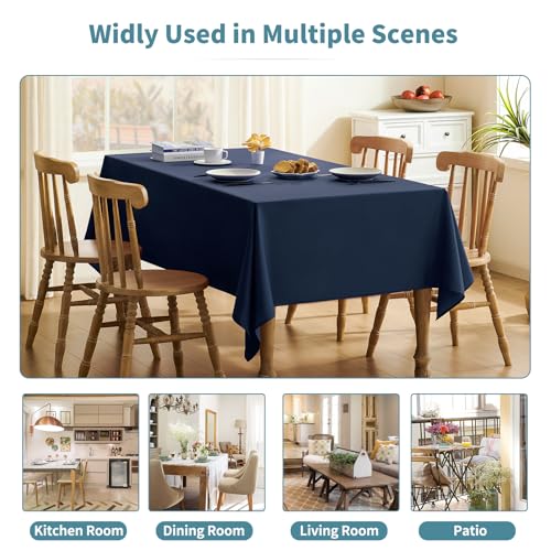 Waterproof Textured Tablecloth - 52x70 Inch Navy Blue Fabric