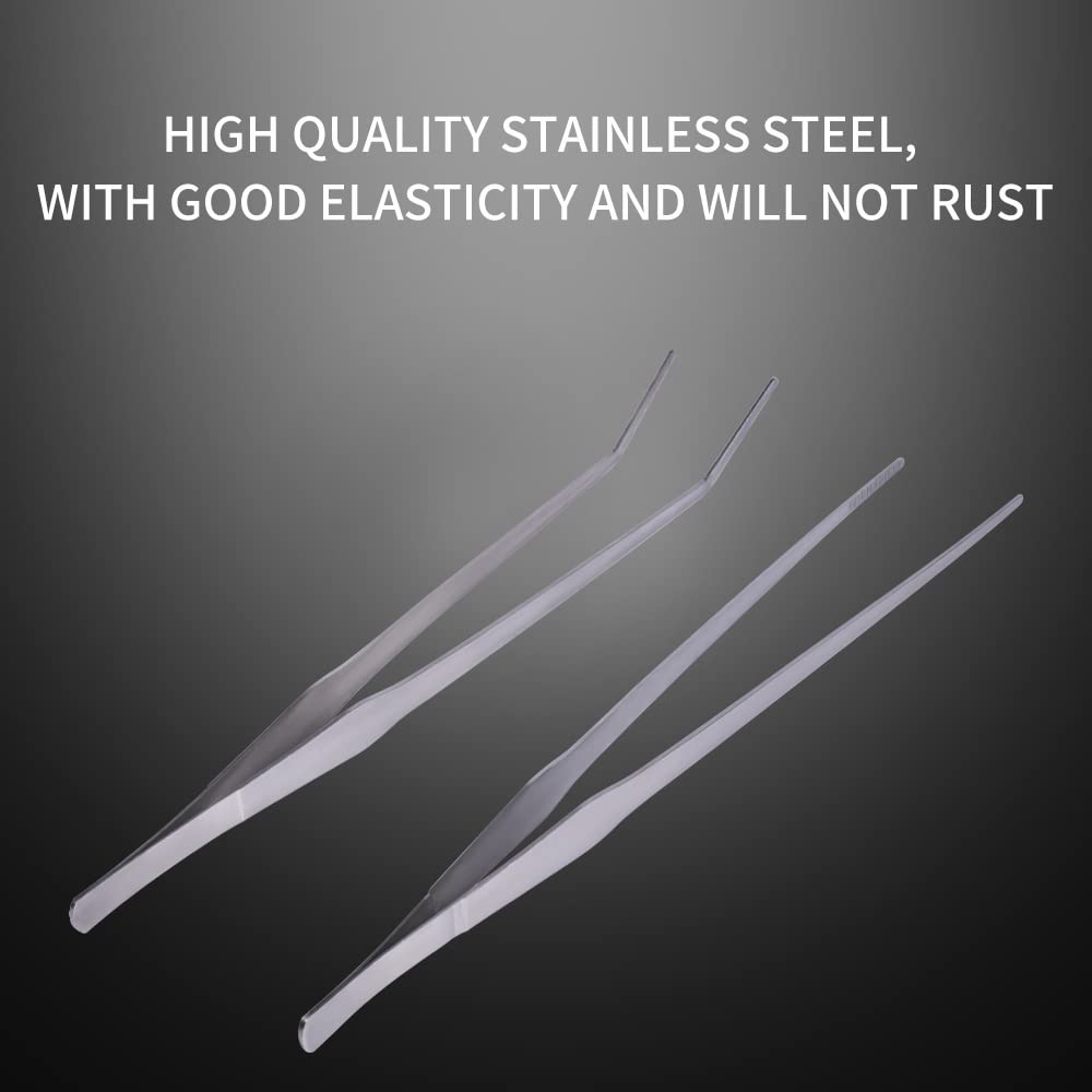 Firesteed Extra Long Handle Aquarium Tweezers Serving Tongs Feed clamp,2 Pack Stainless Steel Straight and Curved Tweezers Set for Fish Tank Plants Reptile Feeding Tongs(15 Inchs)