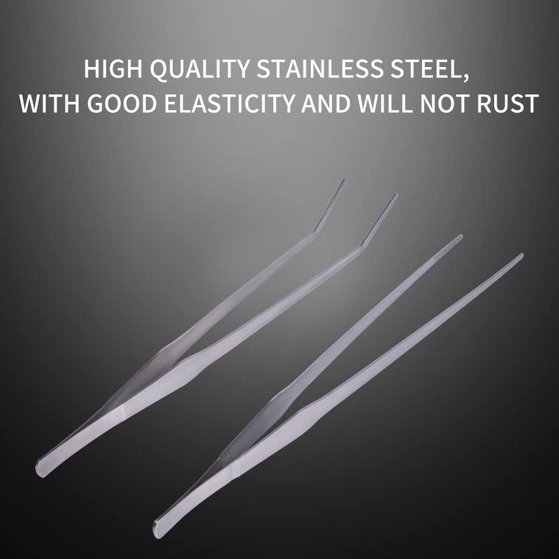 Firesteed Extra Long Handle Aquarium Tweezers Serving Tongs Feed clamp,2 Pack Stainless Steel Straight and Curved Tweezers Set for Fish Tank Plants Reptile Feeding Tongs(15 Inchs)