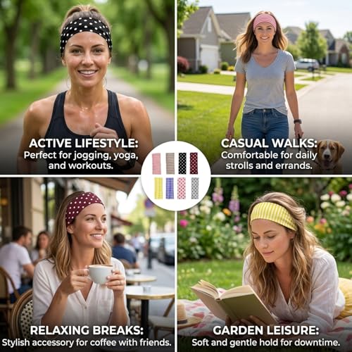 8-Piece Striped & Polka Dot Headbands Set - Comfortable Hair Accessories