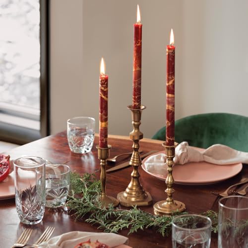 12" Terra Cotta Decorative Tapers with Gold Swirls - 2PK