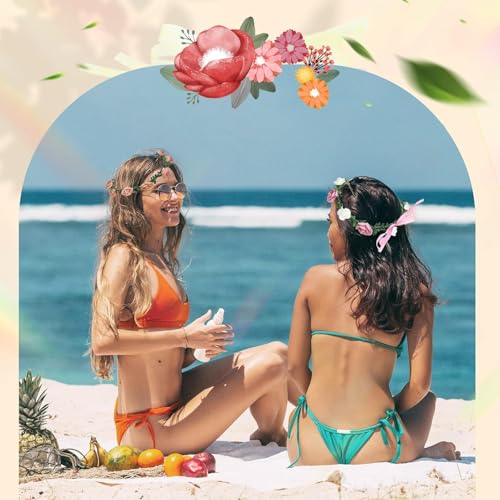 AmFor 11 Pcs Multicolor Rose Flower Wreath Crown Headband Garland for Festivals & Weddings