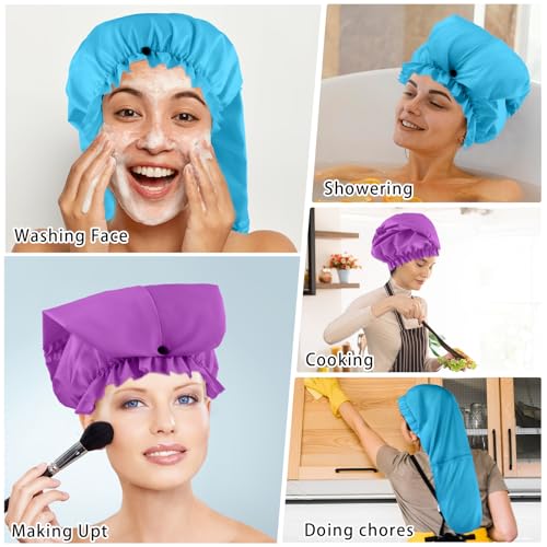 Abeillo 2 Pcs Large Waterproof Shower Caps for Braids & Dreadlocks, Blue & Purple