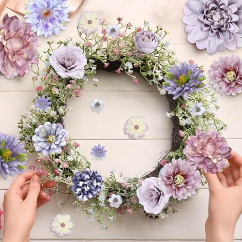 48-Piece Mixed Purple Silk Flower Heads Set for DIY Crafts & Decor
