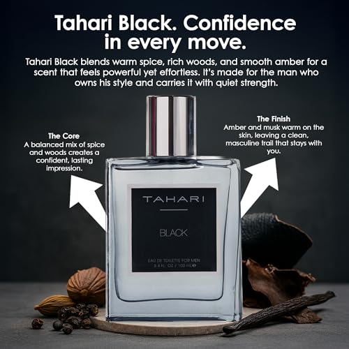 Tahari Black Eau de Toilette for Men - Rum Leather & Tobacco Scent, 3.4 Fl Oz