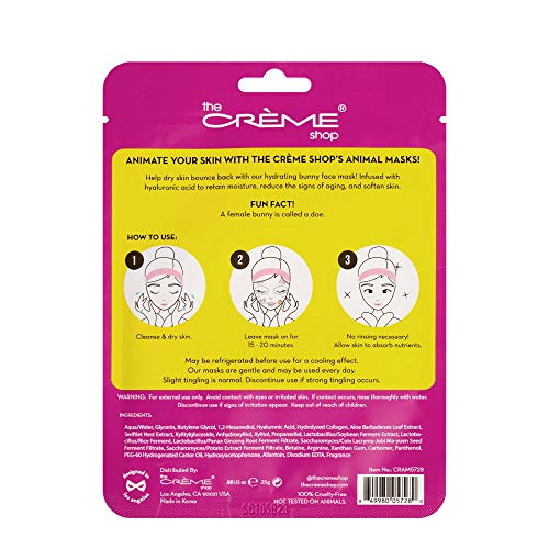 The Crème Shop Animal Sheet Mask - Hydrating Bunny Face Mask (3 Pack)