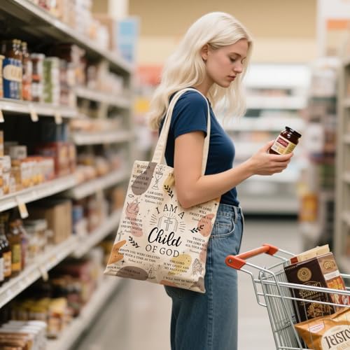 Aesthetic Reusable Canvas Tote Bag for Women with Zipper Pocket