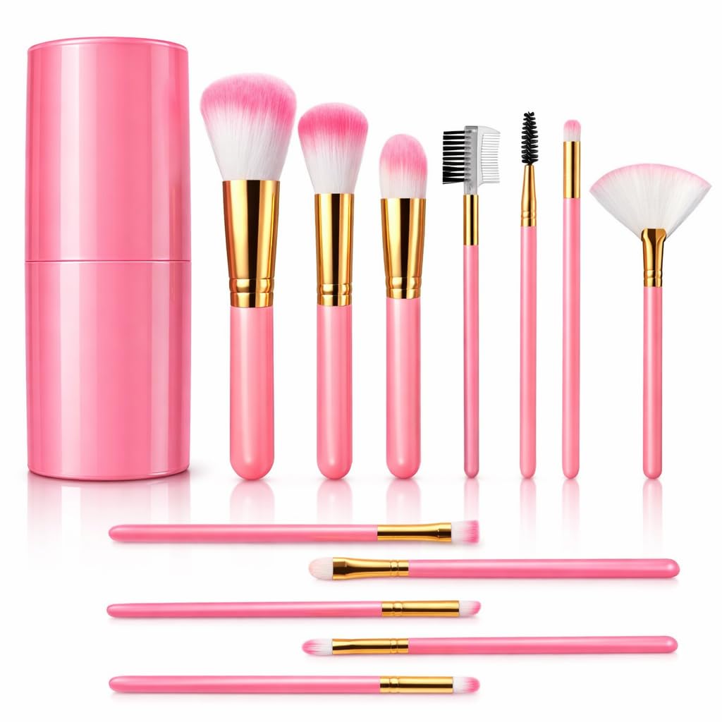 Professional Makeup Brush Set - 12 Pcs Soft Synthetic Bristles | Portable Travel Case for Artists