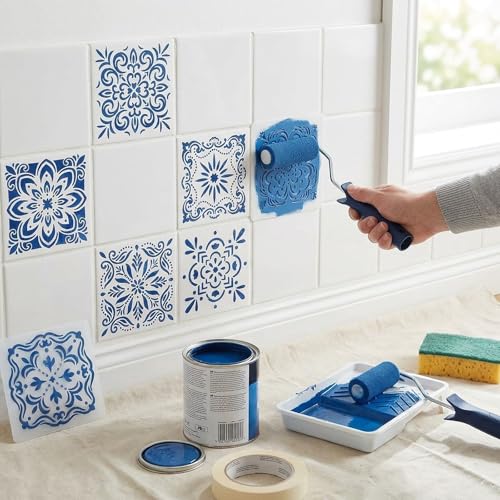 24 Pack Reusable Moroccan Scroll Tile Stencils - 4 Inch for DIY Home Decor & Baking